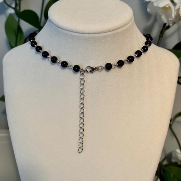 Black Beaded Necklace Choker Gothic Big Statement Cross Pendant Vampire … - Picture 9 of 10
